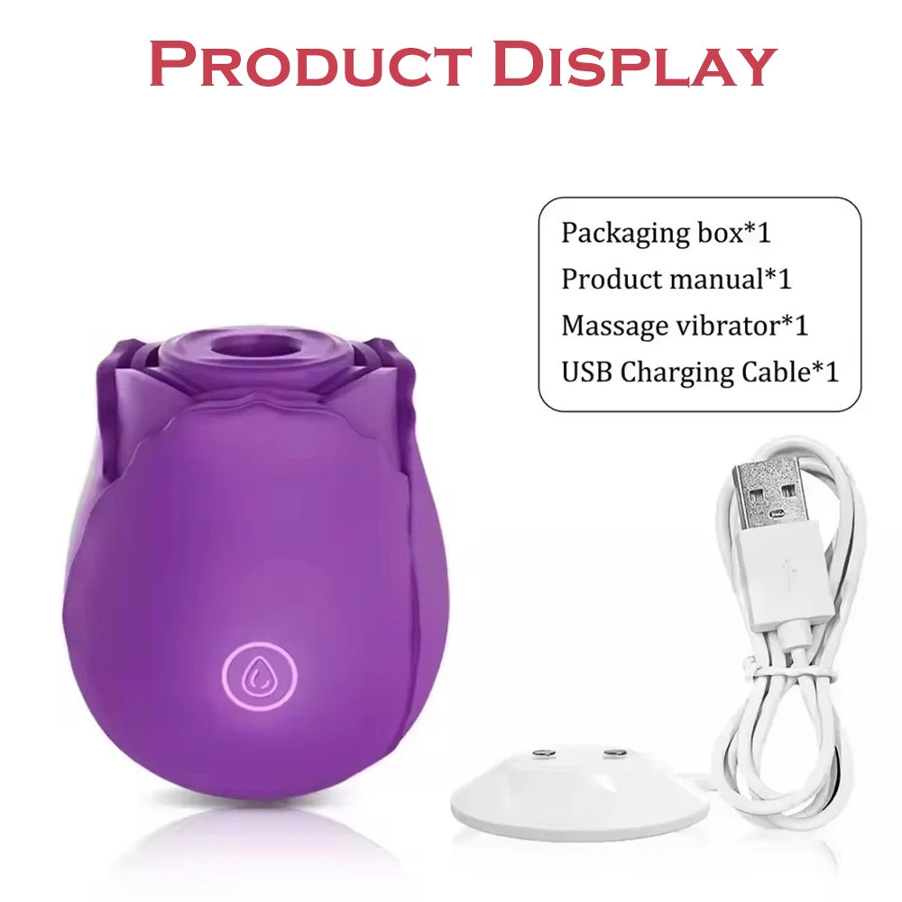 Rose Toy Sucking Vibrator Stimulator  With 10 Sucker Thrusting Dildo G Spot Stimulator