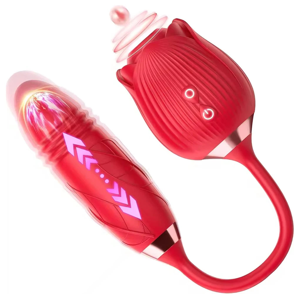 Rose Toy Sucking Vibrator Stimulator  With 10 Sucker Thrusting Dildo G Spot Stimulator