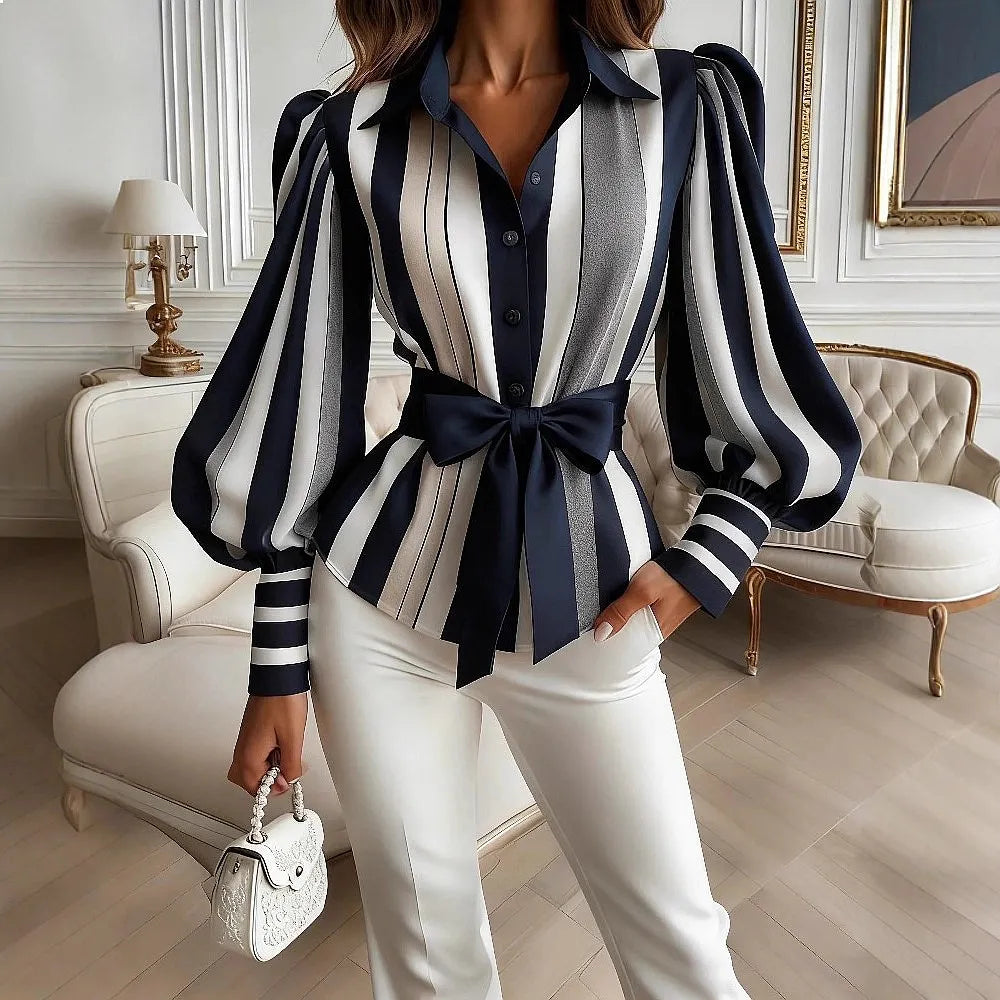 Women's Long Sleeve Blouse Tie Knot Bow Front