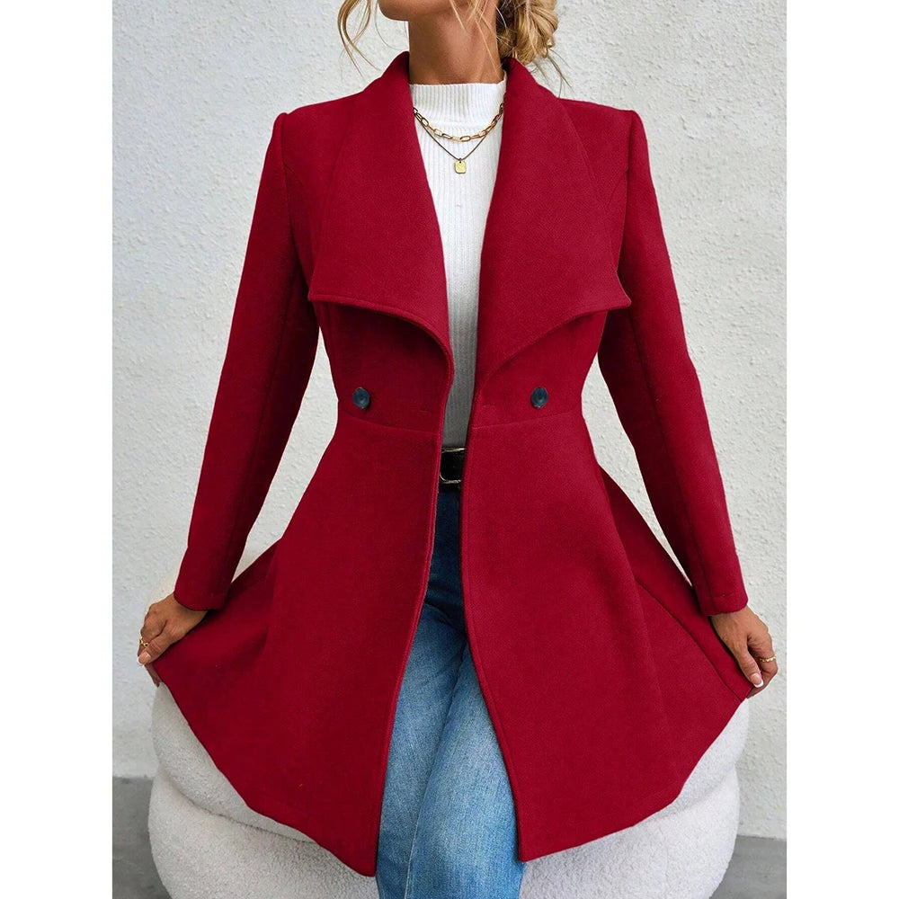 Women's Coat Winter Solid Color Long Sleeve Lapel Button-Up Work Coats