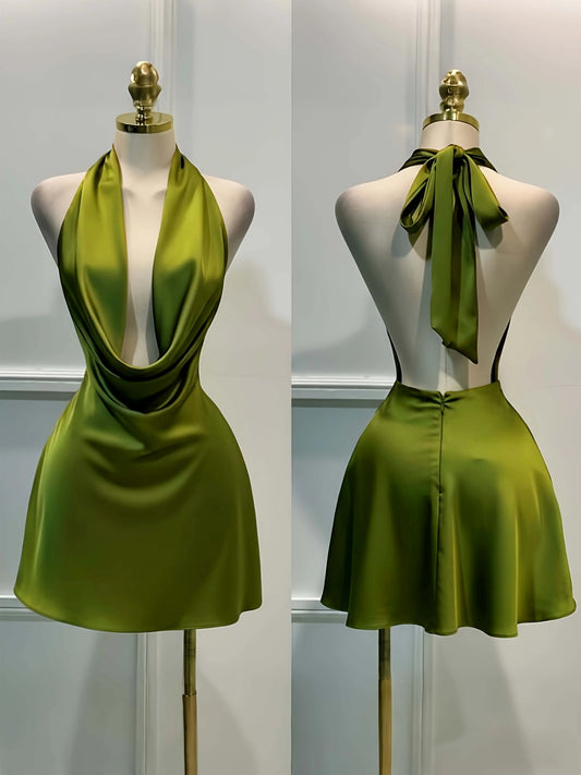 Women Elegant Solid Satin Dress