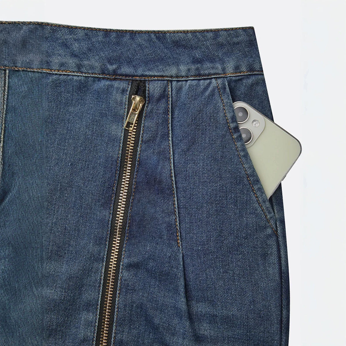 Women's High Waisted Gold Zipper Wide Leg Straight Denim Pants