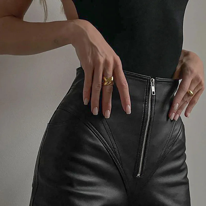 High Waist Splicing PU Leather Pants