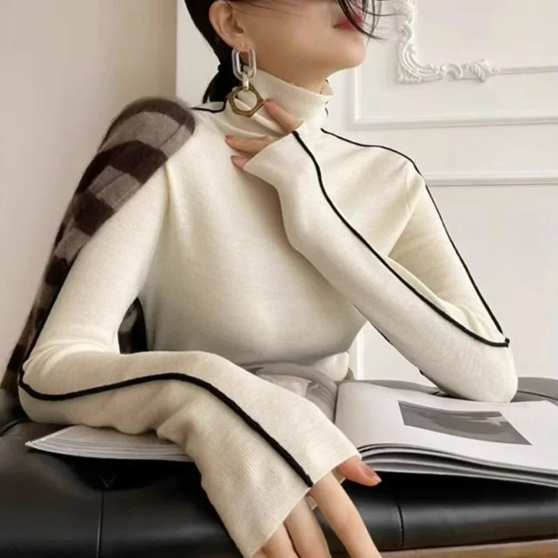 Fashion Turtleneck Pullover For Women Slim Fit Long Sleeved Top Elegant Office Lady Sweaters