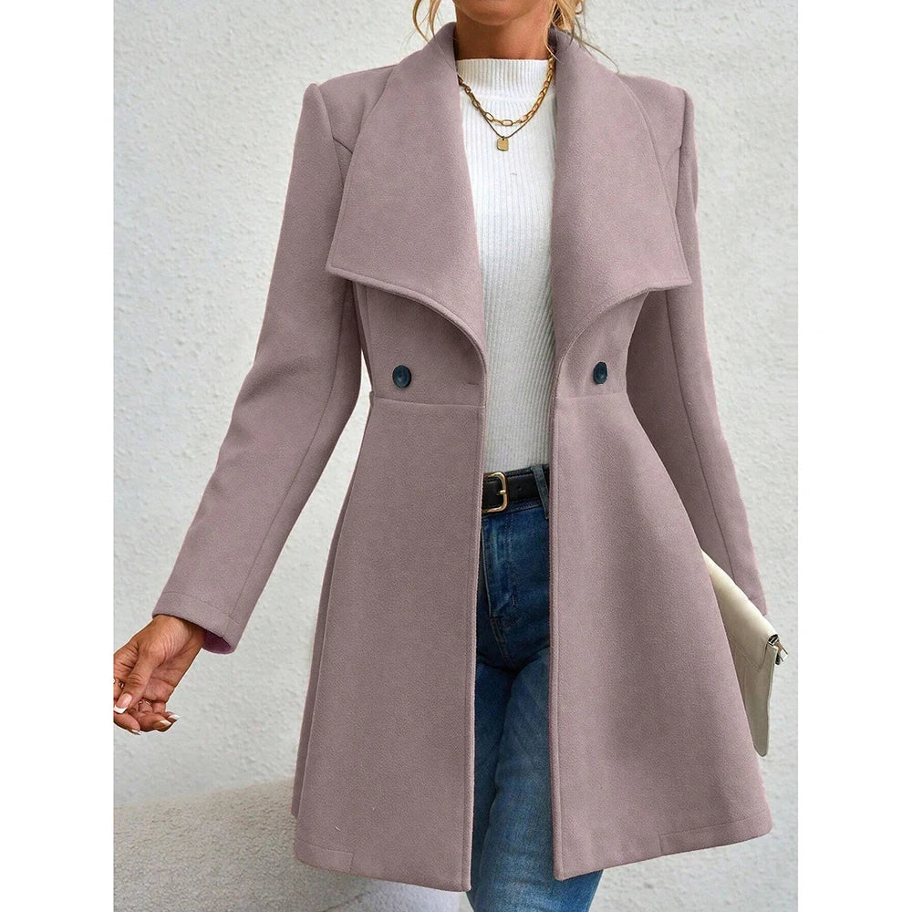 Women's Coat Winter Solid Color Long Sleeve Lapel Button-Up Work Coats