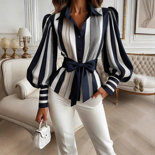 Women's Long Sleeve Blouse Tie Knot Bow Front
