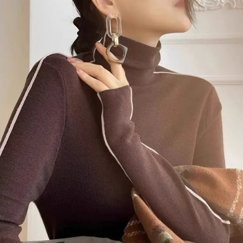 Fashion Turtleneck Pullover For Women Slim Fit Long Sleeved Top Elegant Office Lady Sweaters
