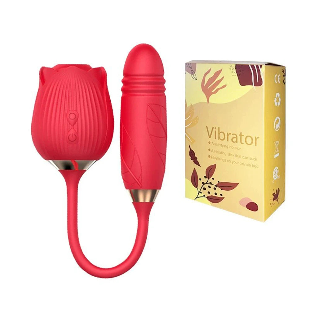 Rose Toy Sucking Vibrator Stimulator  With 10 Sucker Thrusting Dildo G Spot Stimulator