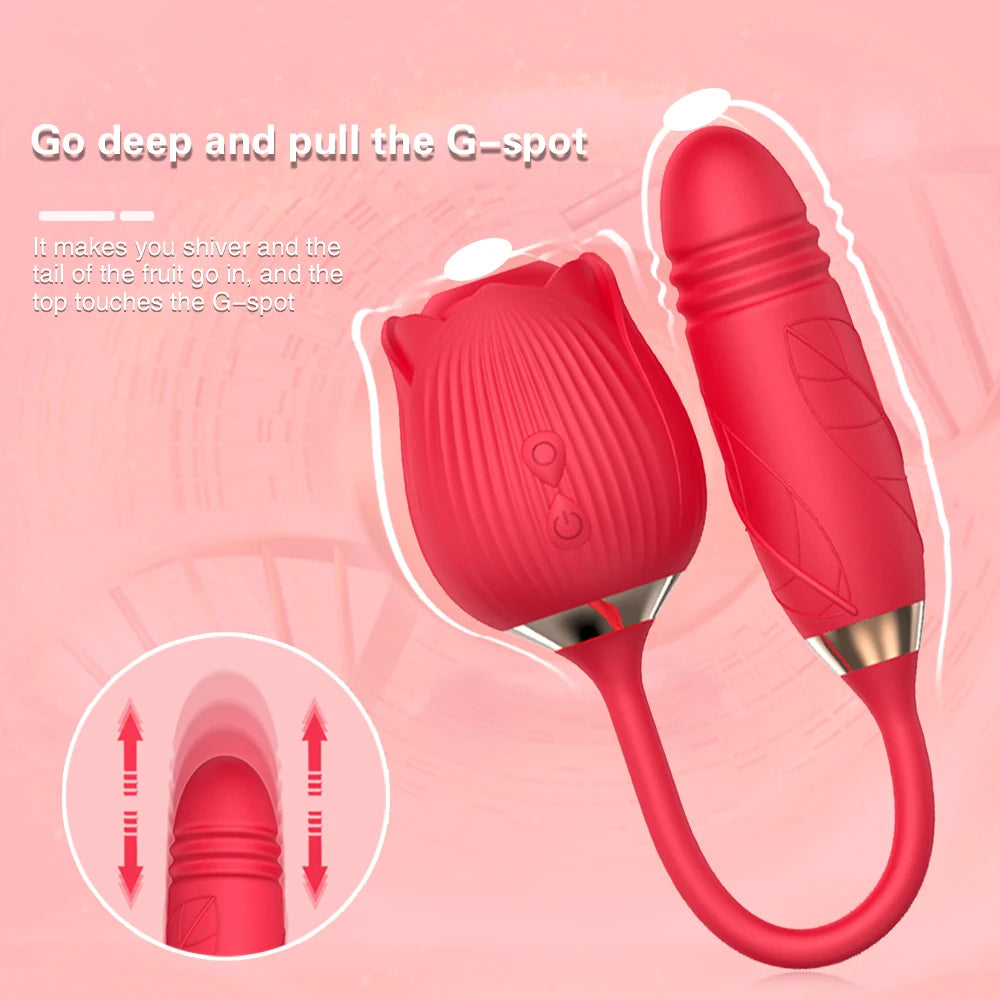 Rose Toy Sucking Vibrator Stimulator  With 10 Sucker Thrusting Dildo G Spot Stimulator