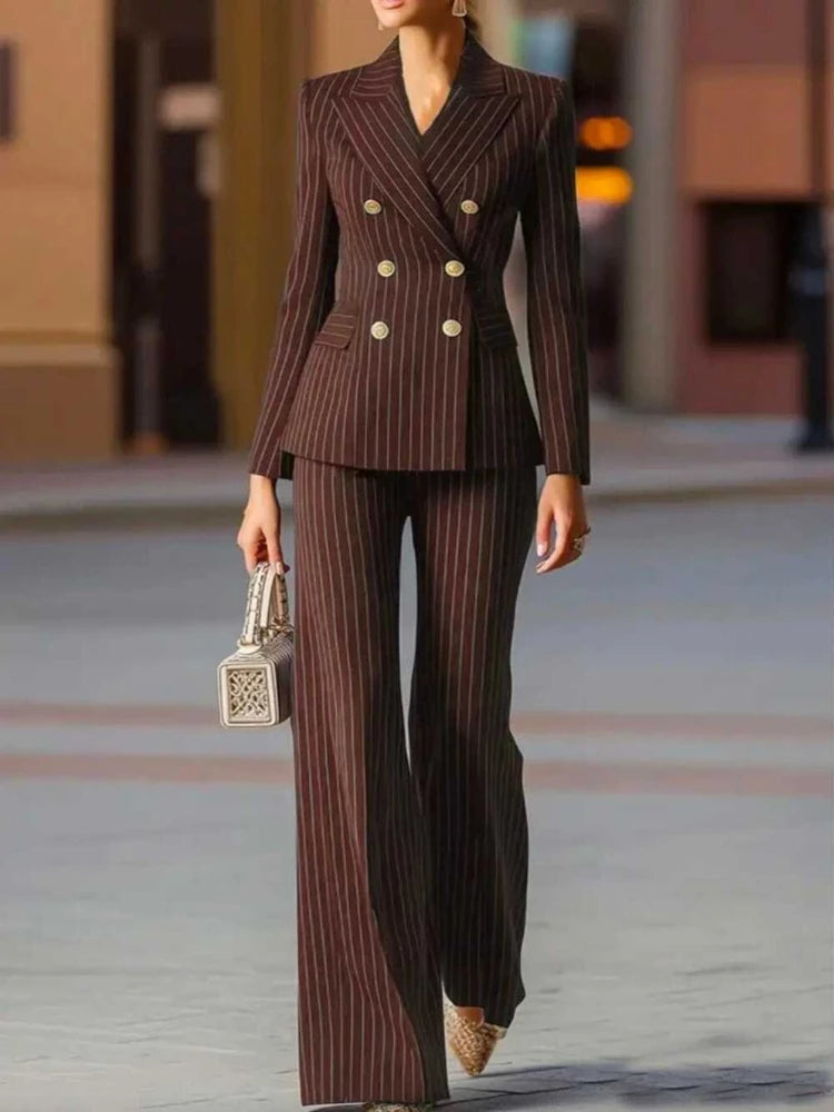 Ladies Pant Suit Striped Jacket Blazer and Trouser 2 Piece Set
