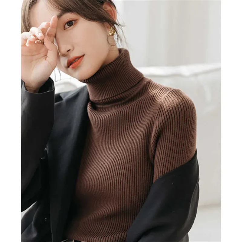 Women's Long Sleeve Slim Knitted Pullover Turtleneck Sweater