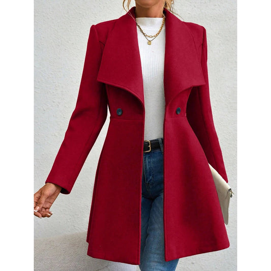 Women's Coat Winter Solid Color Long Sleeve Lapel Button-Up Work Coats