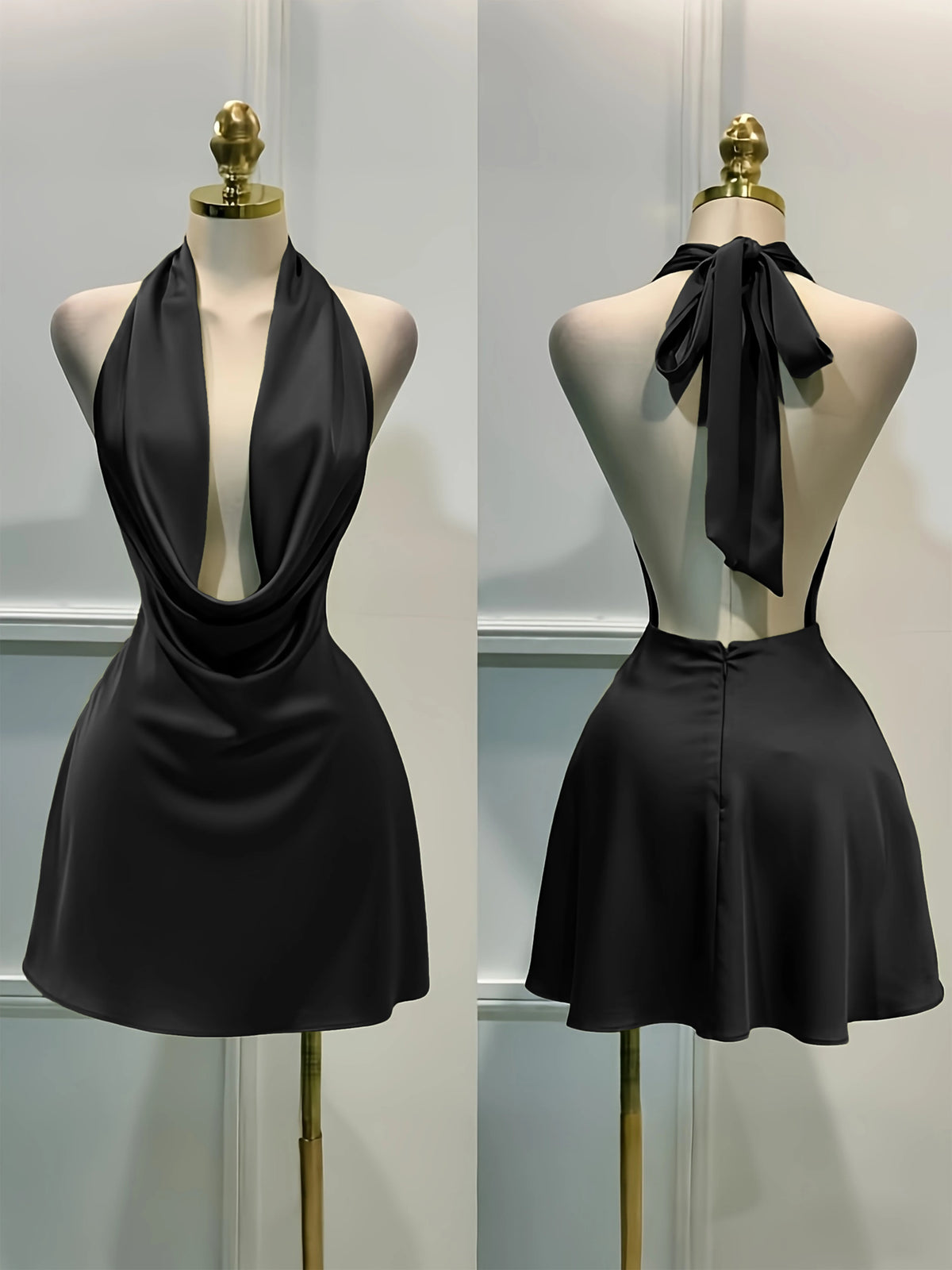 Women Elegant Solid Satin Dress