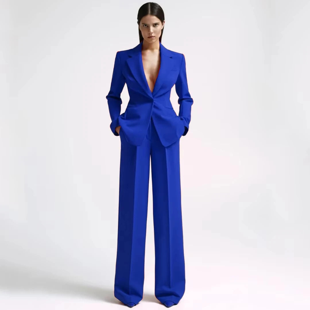Women Suit 2 Pieces Red With Lapel Single Button Blazer And Pant