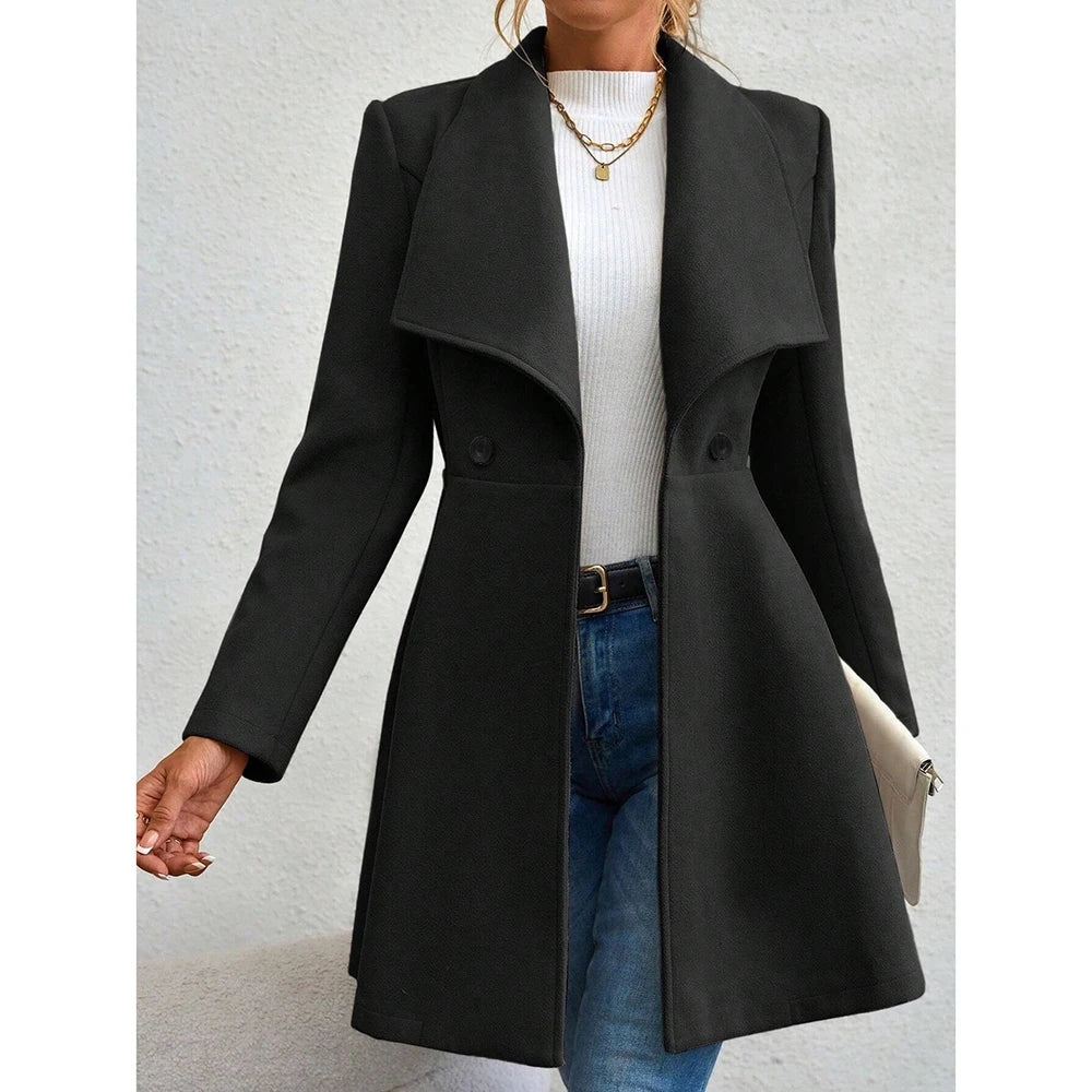 Women's Coat Winter Solid Color Long Sleeve Lapel Button-Up Work Coats