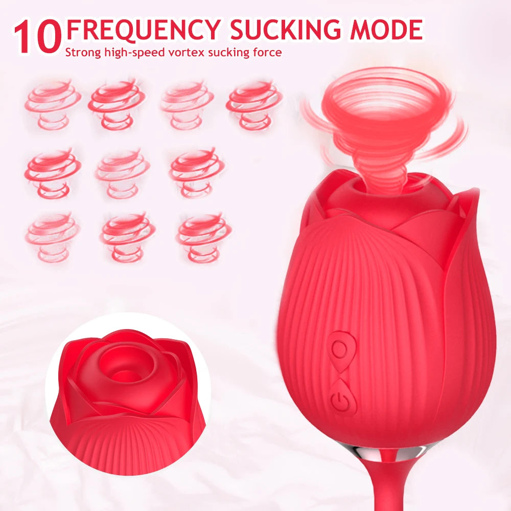 Rose Toy Sucking Vibrator Stimulator  With 10 Sucker Thrusting Dildo G Spot Stimulator