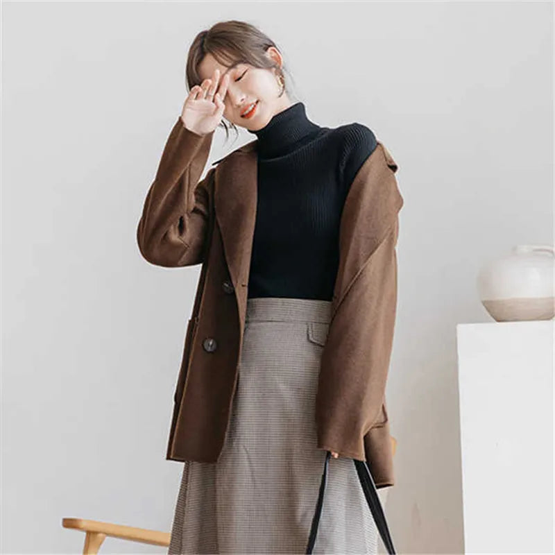 Women's Long Sleeve Slim Knitted Pullover Turtleneck Sweater