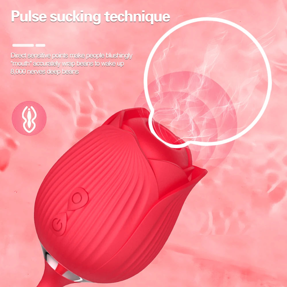 Rose Toy Sucking Vibrator Stimulator  With 10 Sucker Thrusting Dildo G Spot Stimulator