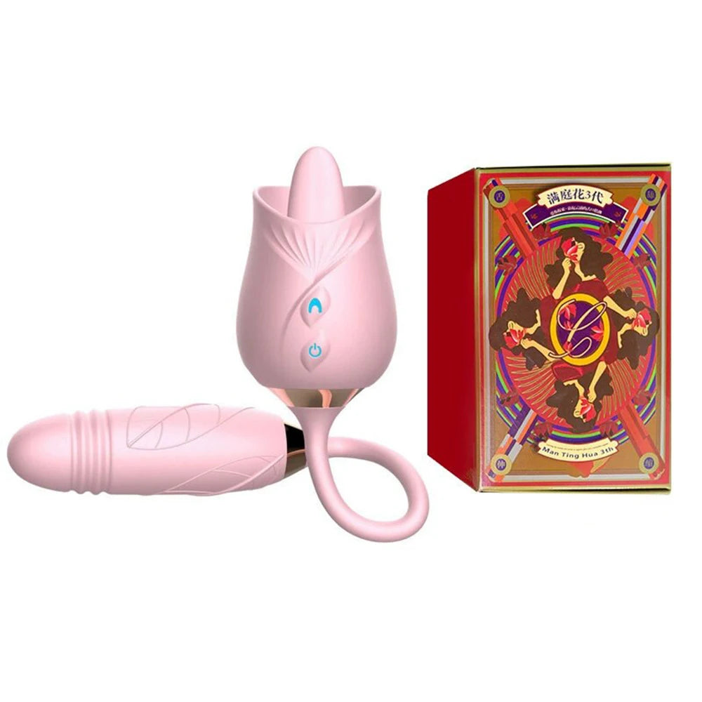 Rose Toy Sucking Vibrator Stimulator  With 10 Sucker Thrusting Dildo G Spot Stimulator