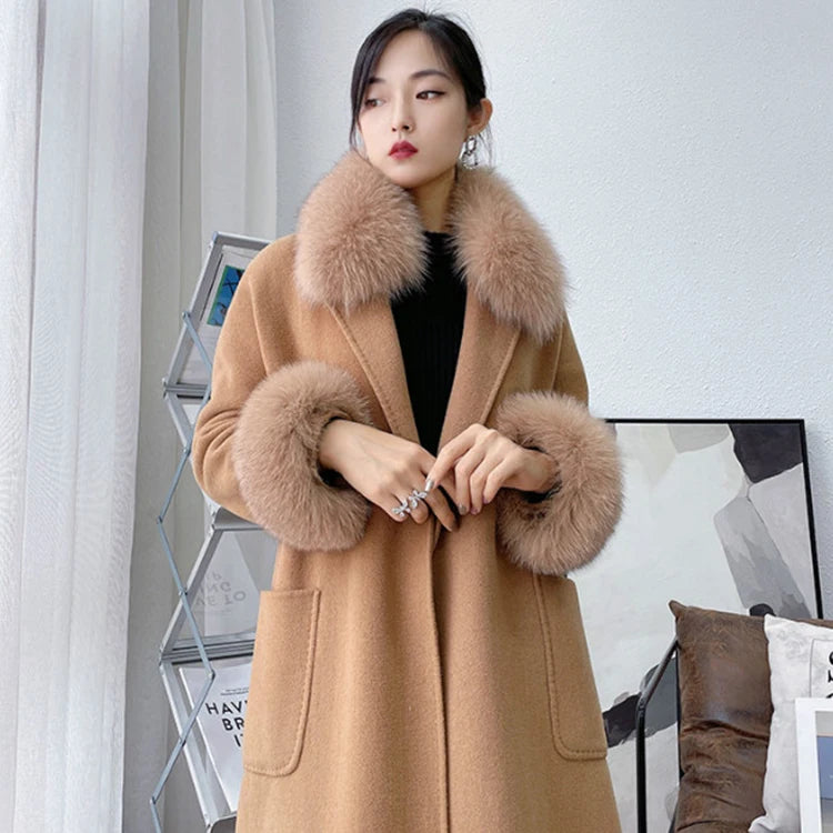 100% Real Fox Fur Collar Winter Coat Hood Fur Scarf Cuffs Set Jacket Match Overcoats Accessory Women Neck Warmer Scarves