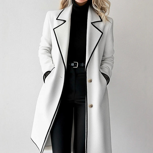 Women's Coat Elegant Contrast Color Single Breasted Long Sleeve Lapel Casual Coat