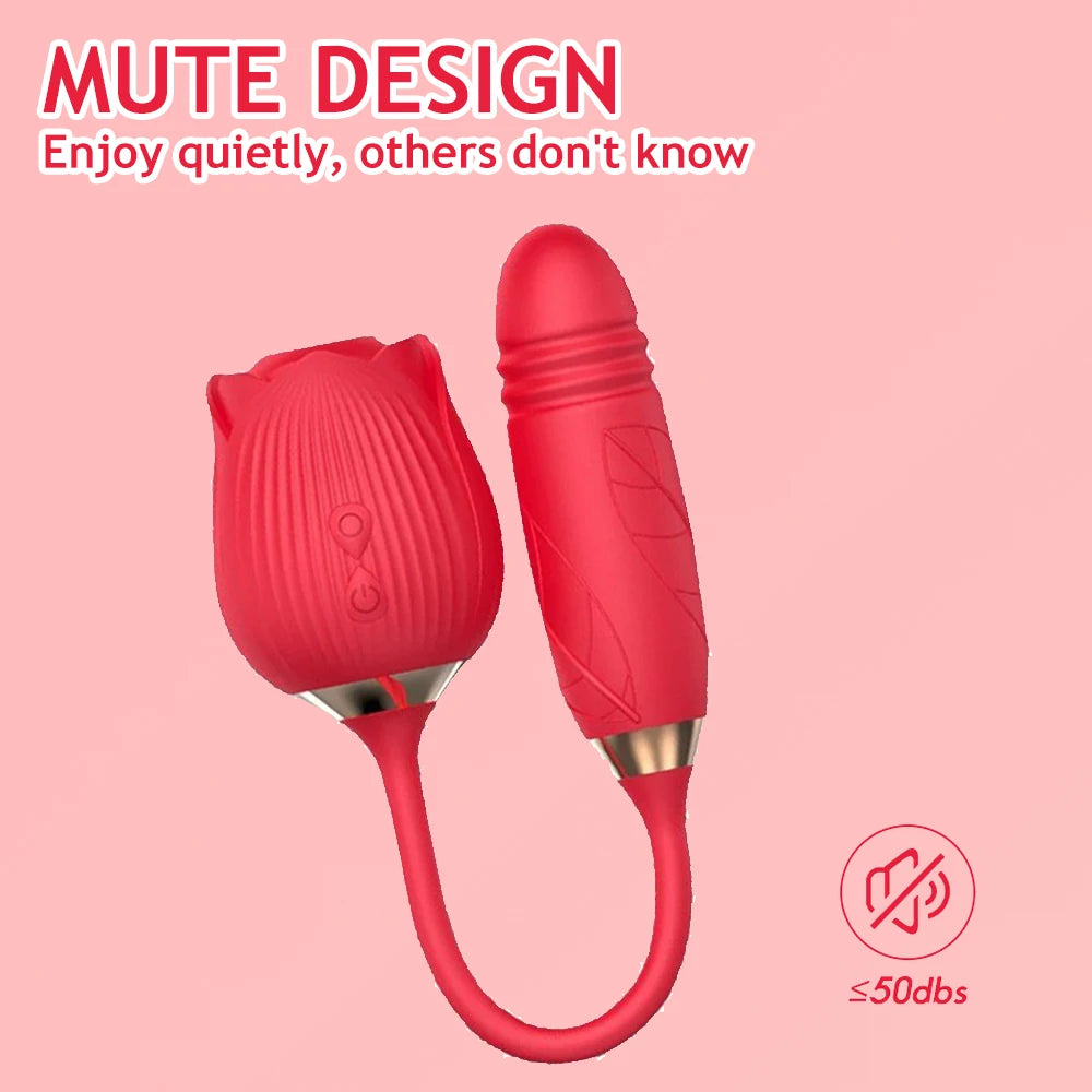Rose Toy Sucking Vibrator Stimulator  With 10 Sucker Thrusting Dildo G Spot Stimulator