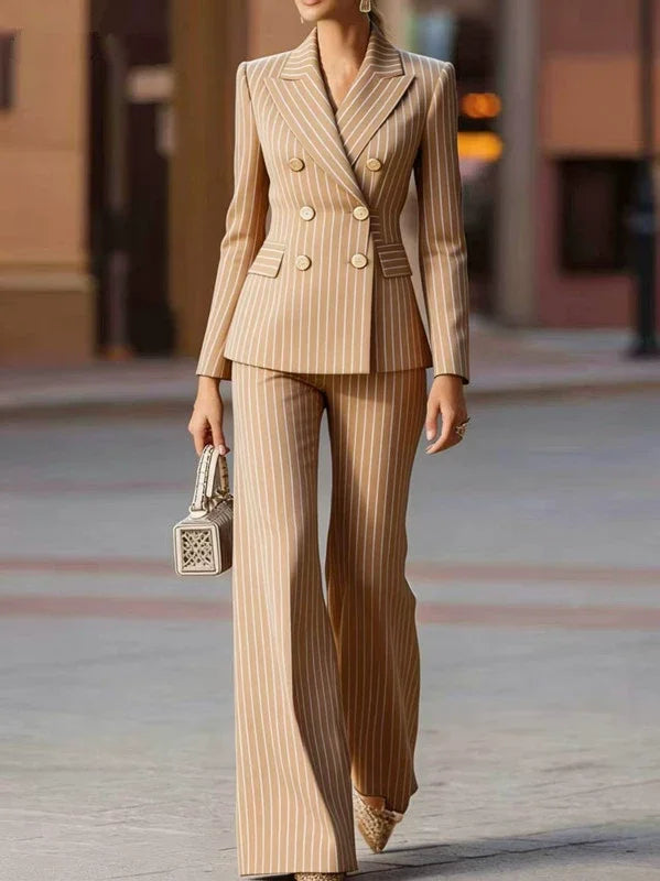 Ladies Pant Suit Striped Jacket Blazer and Trouser 2 Piece Set