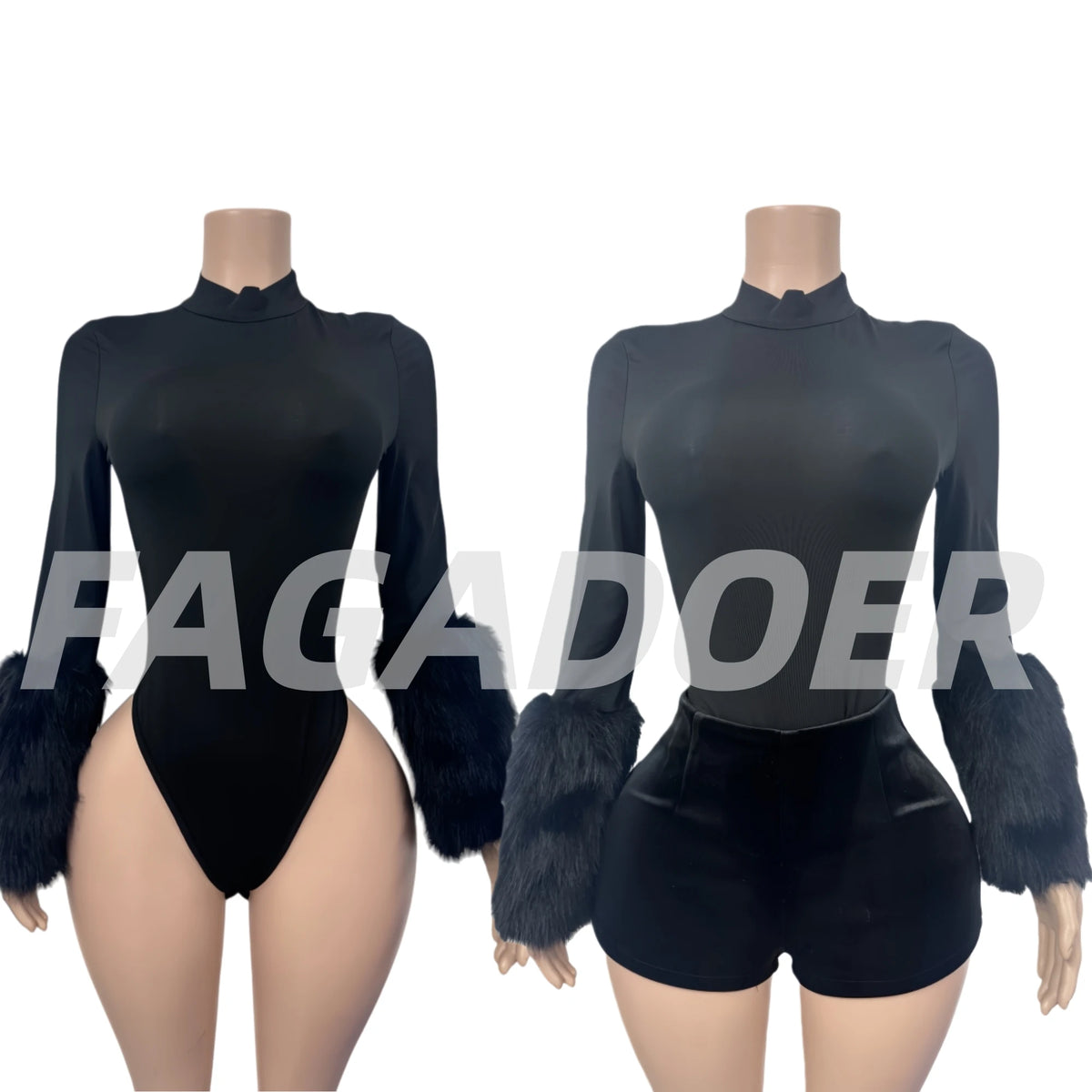 New Sexy Fur Patchwork 2 Pieces Set for Woman Outfits