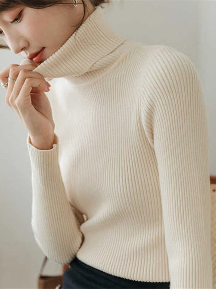 Women's Long Sleeve Slim Knitted Pullover Turtleneck Sweater