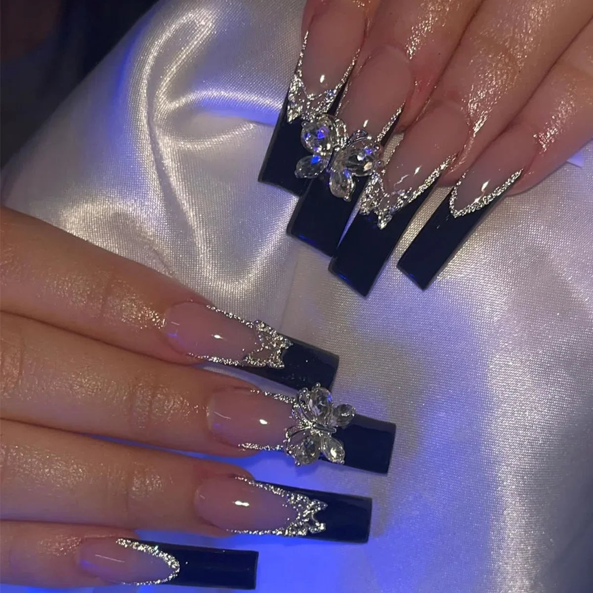 24Pcs Simple White French Press on Nails with Glue Long Ballet False Nails Wearable Coffin Fake Nails Full Cover Nail Tips