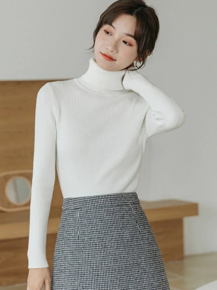 Women's Long Sleeve Slim Knitted Pullover Turtleneck Sweater