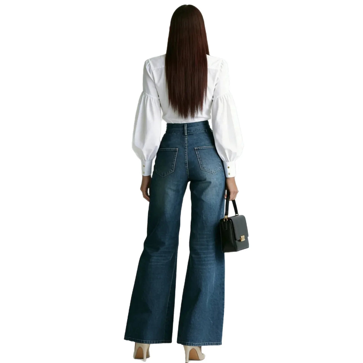 Women's High Waisted Gold Zipper Wide Leg Straight Denim Pants