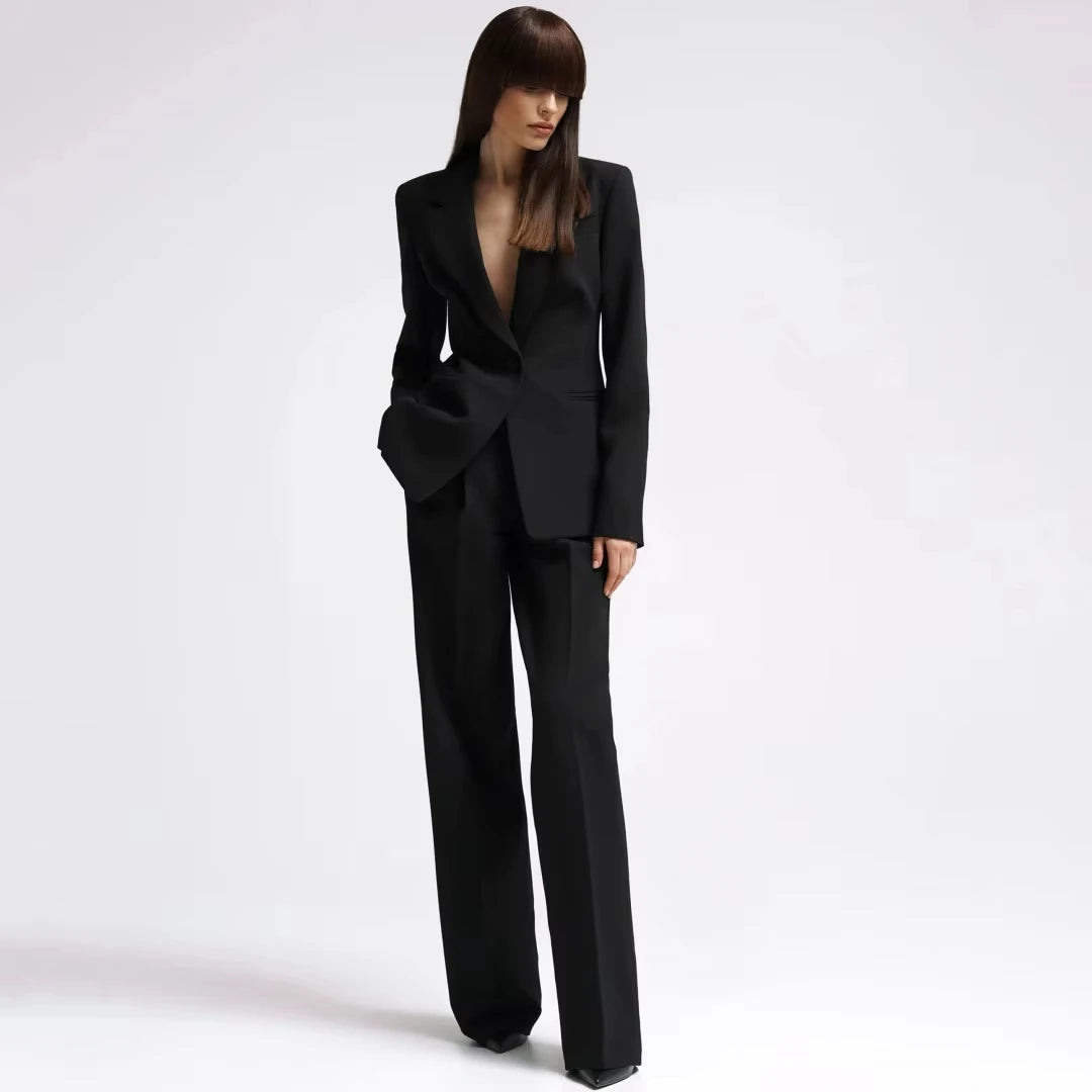 Women Suit 2 Pieces Red With Lapel Single Button Blazer And Pant
