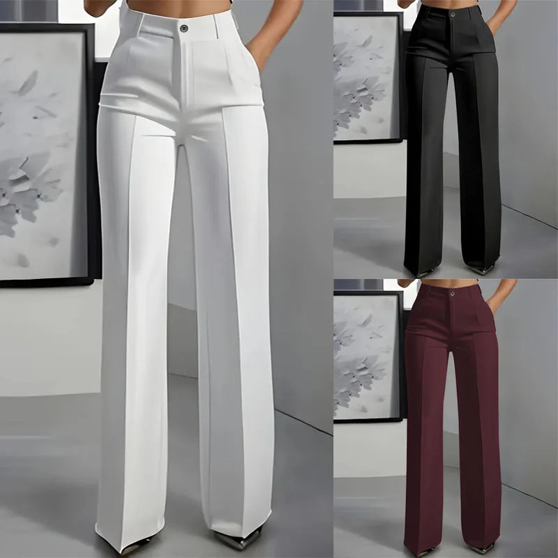 Women's High-Waisted, Straight-Cut, Pants