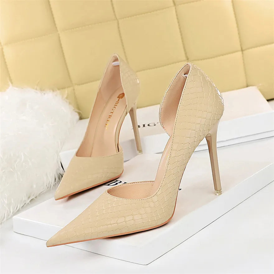 Retro Snake Print Show Thin Women Pumps
