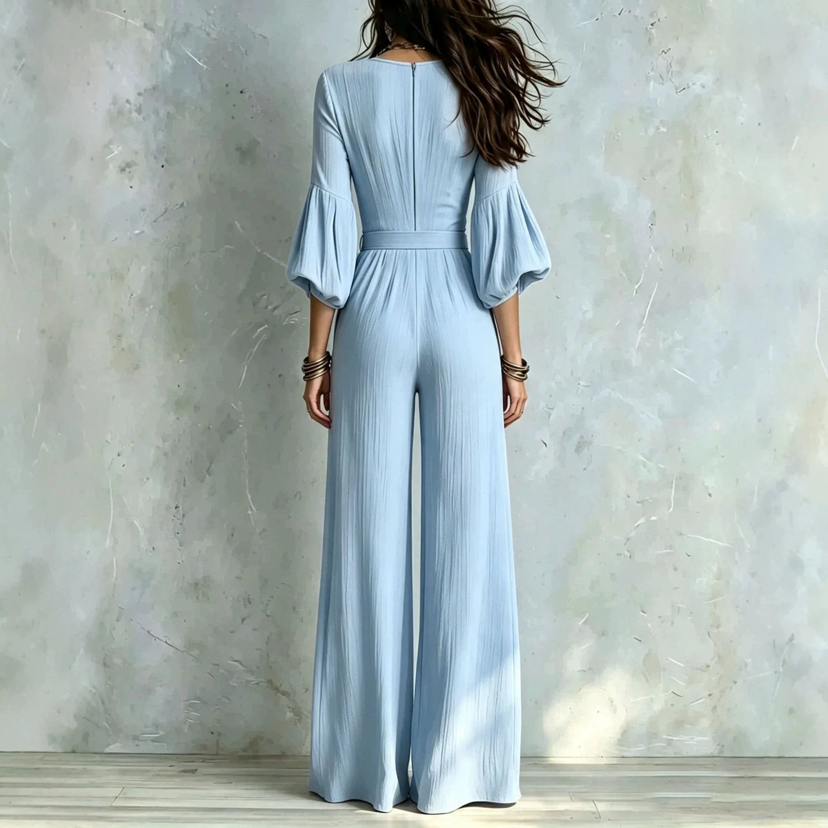 Elegant Deep V Neck Puff Sleeve Jumpsuit