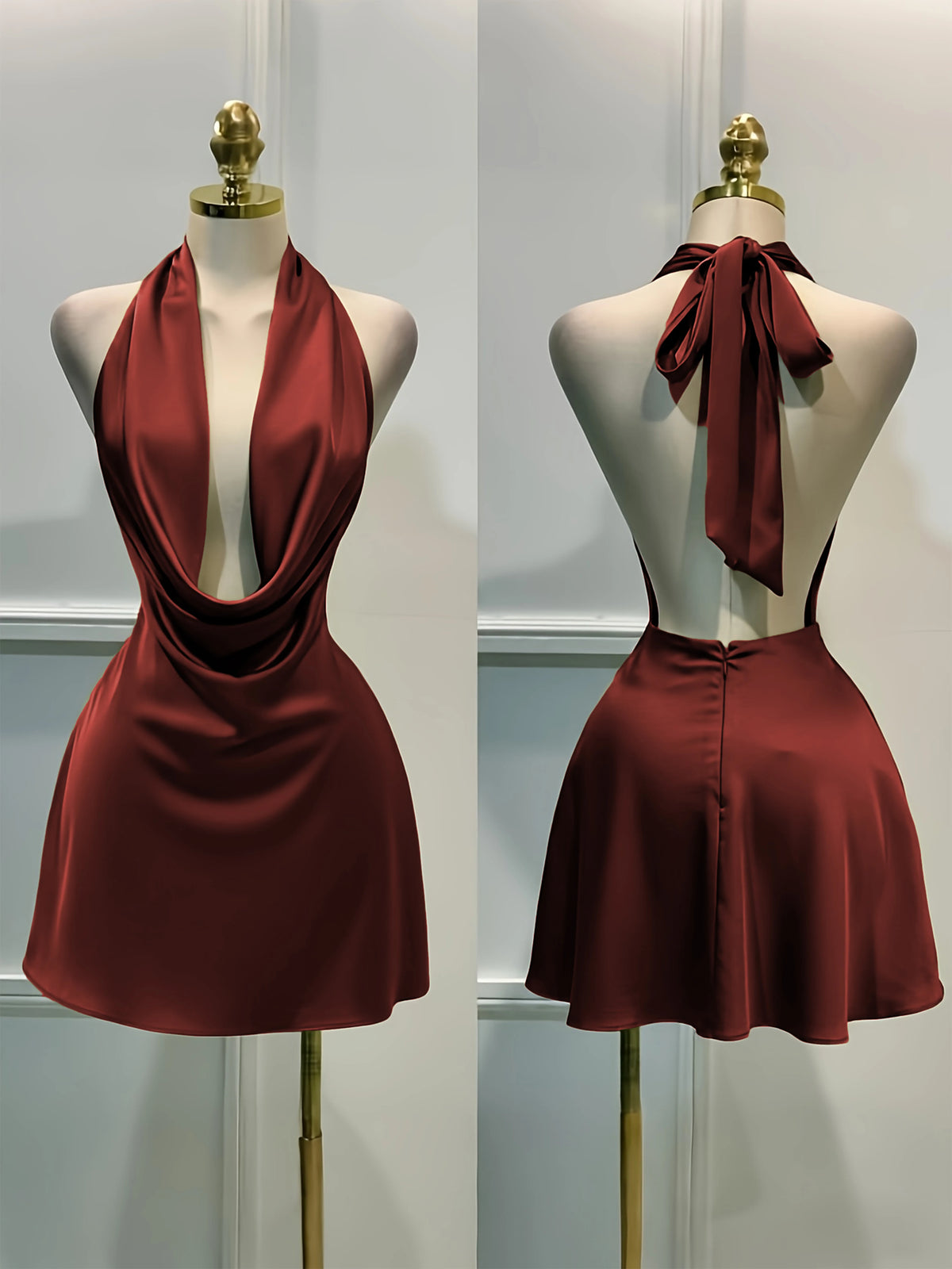 Women Elegant Solid Satin Dress
