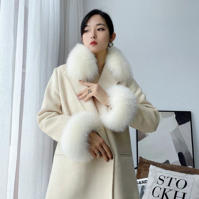 100% Real Fox Fur Collar Winter Coat Hood Fur Scarf Cuffs Set Jacket Match Overcoats Accessory Women Neck Warmer Scarves