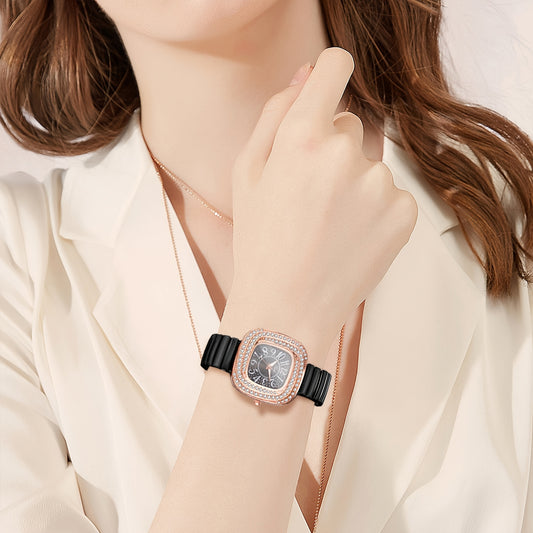 Quartz Elastic Watch, Alien Shaped Stretch Wristwatch, Stainless Steel Strap, Rhinestone Swirl Shape Case, Large Arabic Numerals Scale Dial, Clear And Easy to Read