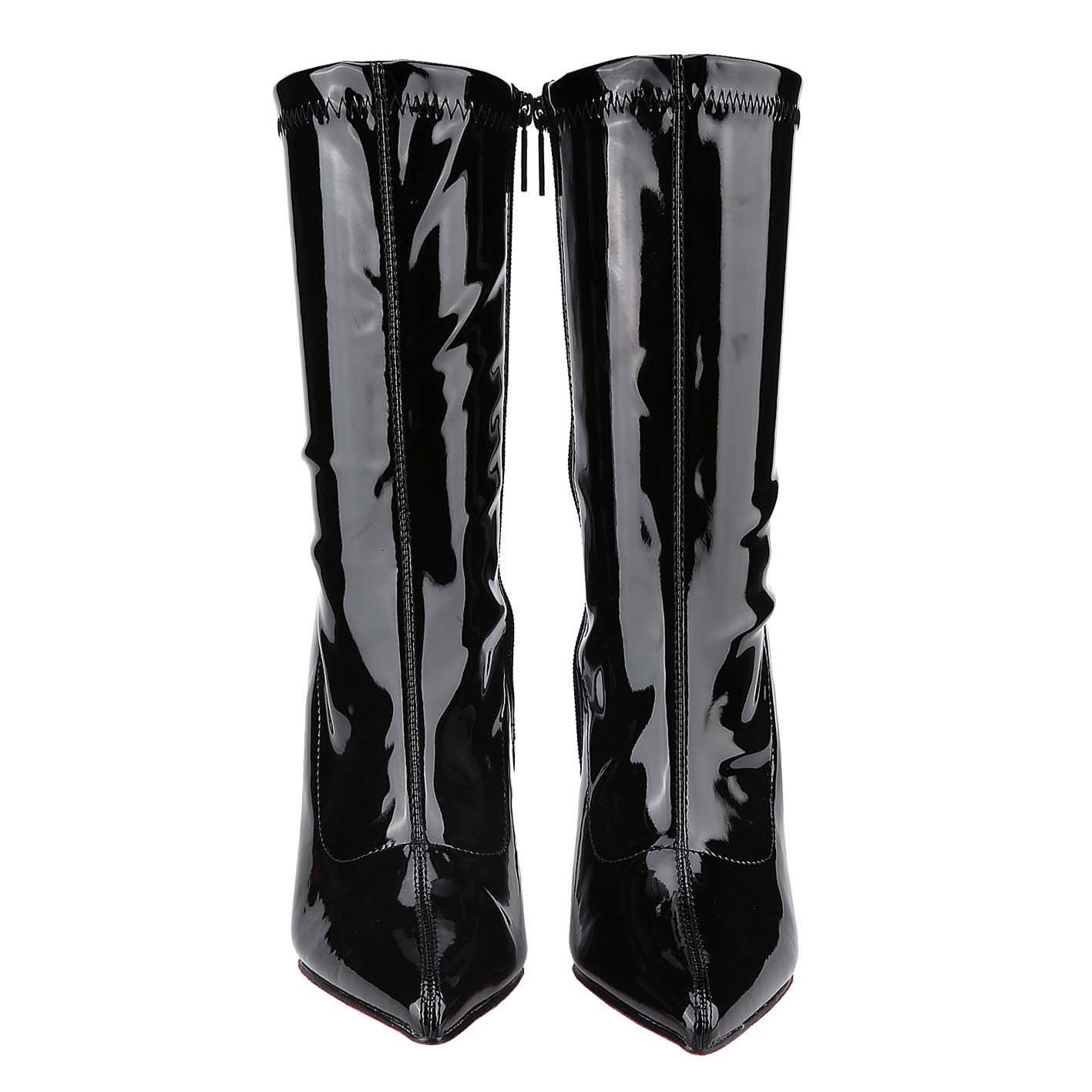 Women's Patent Leather PU Mid-Calf Boots Pointy Toe Side Zipper Fashion Comfy Sexy Kitten Heel Boots