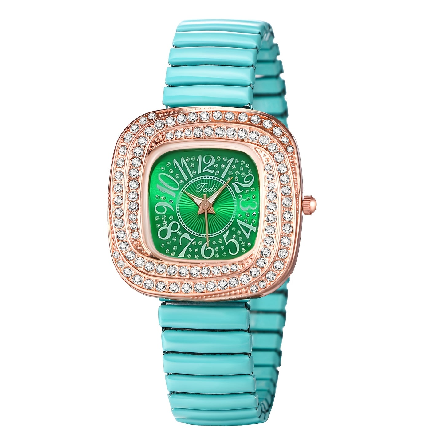 Quartz Elastic Watch, Alien Shaped Stretch Wristwatch, Stainless Steel Strap, Rhinestone Swirl Shape Case, Large Arabic Numerals Scale Dial, Clear And Easy to Read