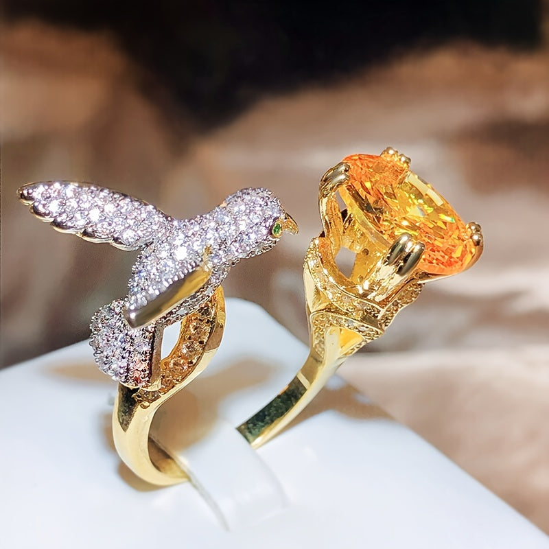 Couple Romantic Zirconia Ring Yellow Hummingbird Opening Design Simple Luxury
