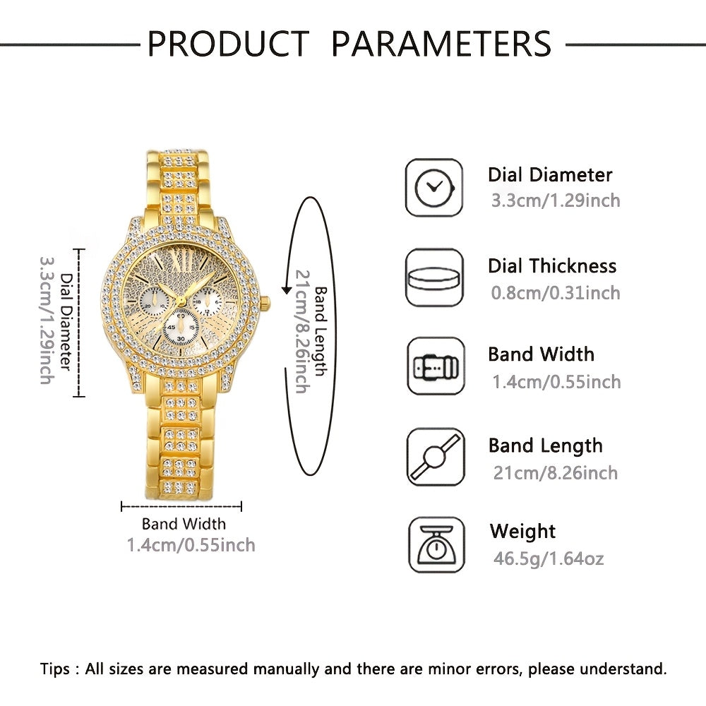 Women's Quartz - Elegant Round Face with Golden-Tone Dial, Hands & Roman Numerals, Golden-Tone & Band