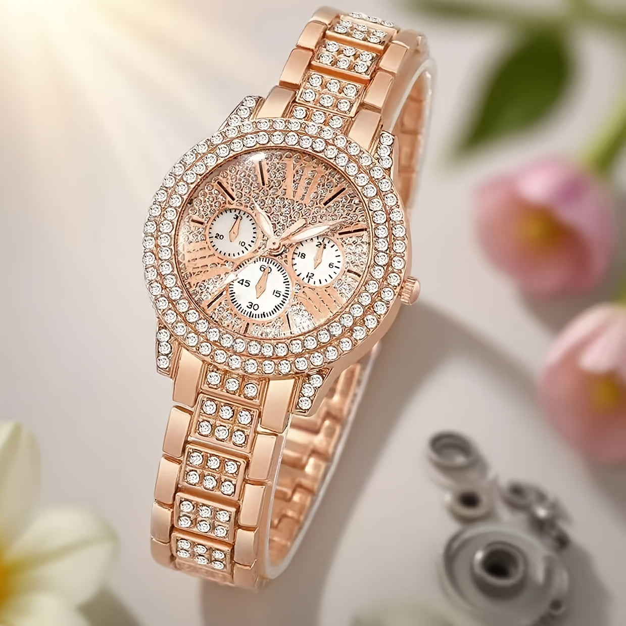 Women's Quartz - Elegant Round Face with Golden-Tone Dial, Hands & Roman Numerals, Golden-Tone & Band