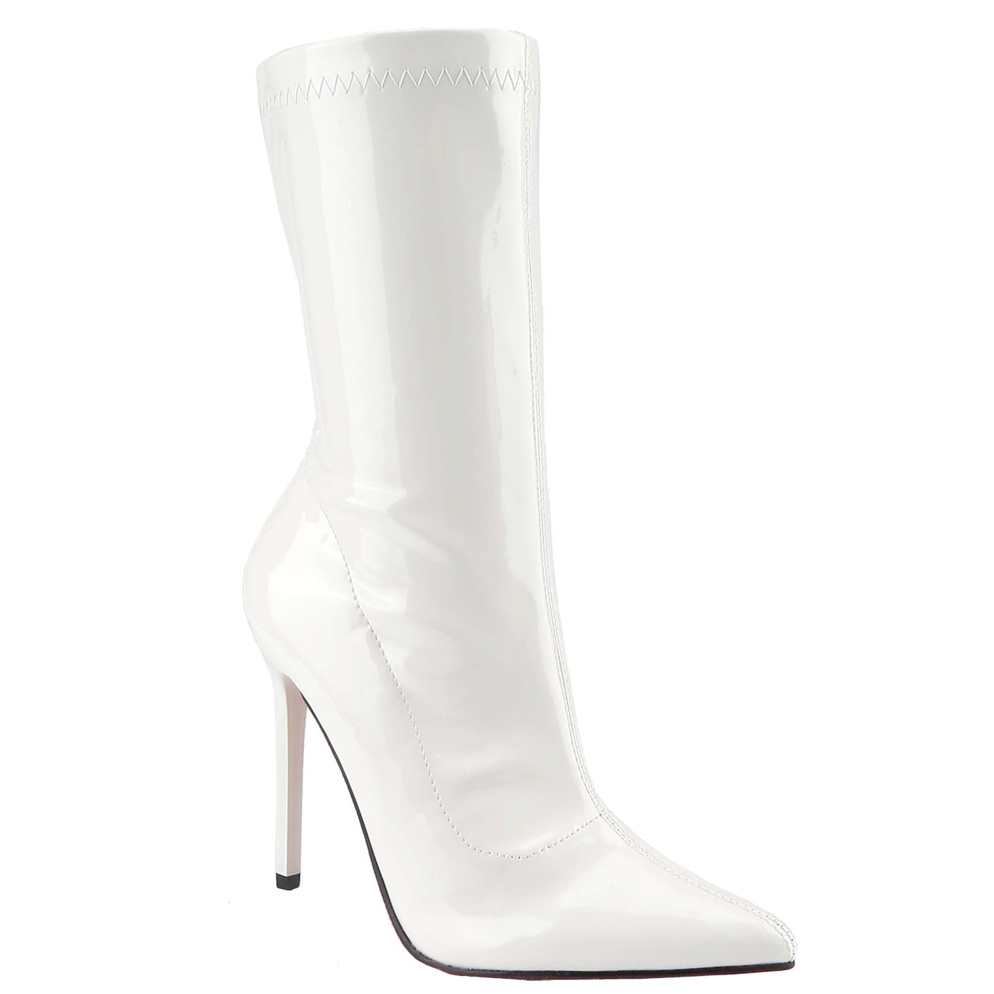 Women's Patent Leather PU Mid-Calf Boots Pointy Toe Side Zipper Fashion Comfy Sexy Kitten Heel Boots