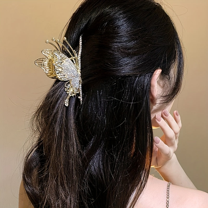 2-Pack Elegant Rhinestone Butterfly Hair Clips - Sparkling Bow Hairpins for Women