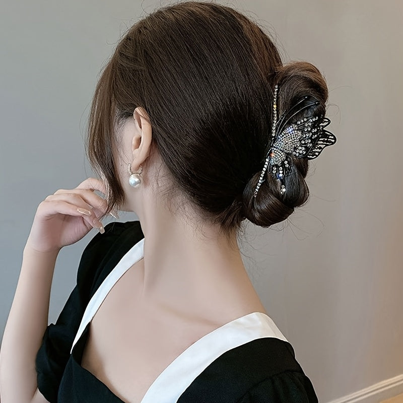 2-Pack Elegant Rhinestone Butterfly Hair Clips - Sparkling Bow Hairpins for Women