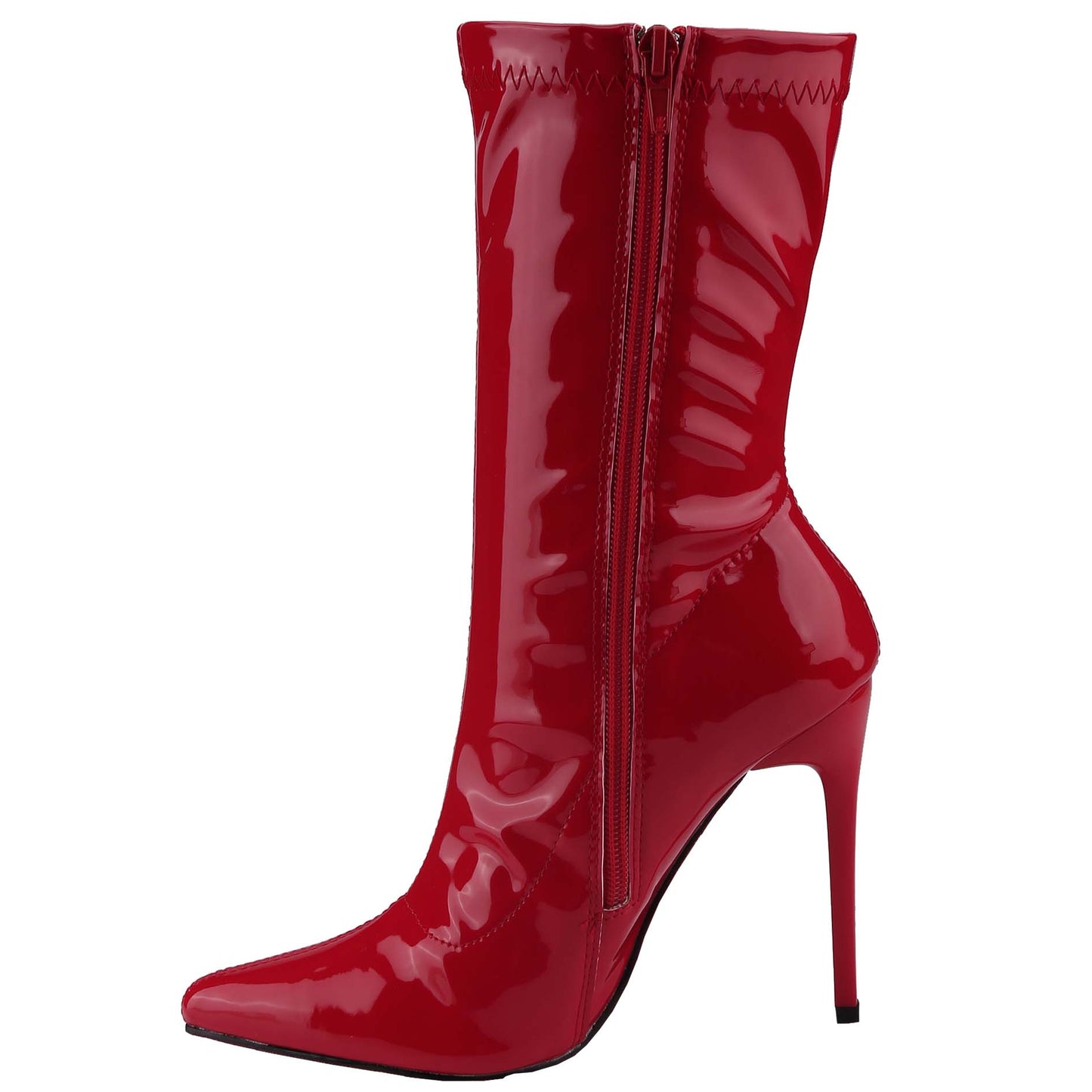 Women's Patent Leather PU Mid-Calf Boots Pointy Toe Side Zipper Fashion Comfy Sexy Kitten Heel Boots