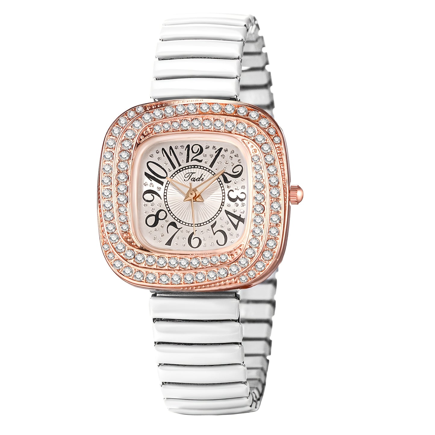 Quartz Elastic Watch, Alien Shaped Stretch Wristwatch, Stainless Steel Strap, Rhinestone Swirl Shape Case, Large Arabic Numerals Scale Dial, Clear And Easy to Read