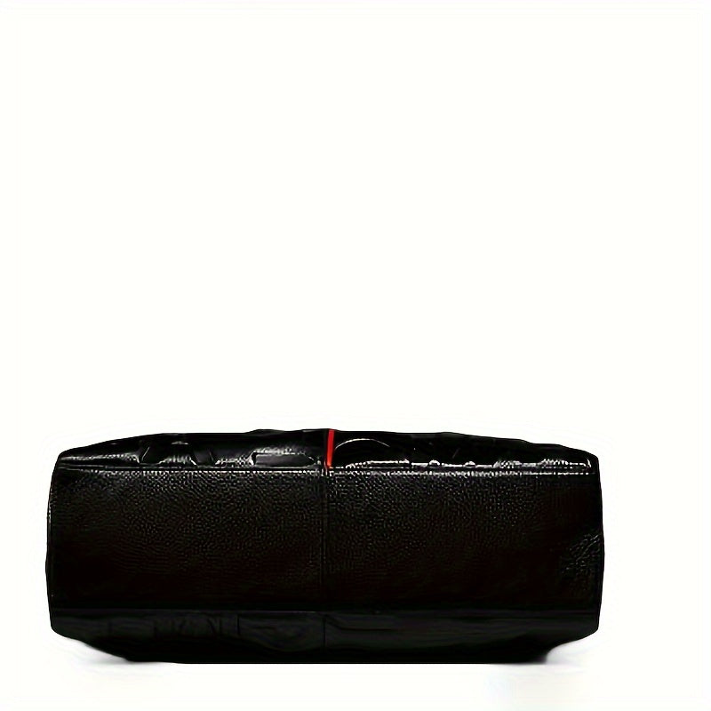 Genuine Leather Shoulder Bag for Women, Casual Water-Resistant Handbag with Adjustable Strap, Solid Color Red & Black Zipper Closure, Hand Wash or Professional Clean